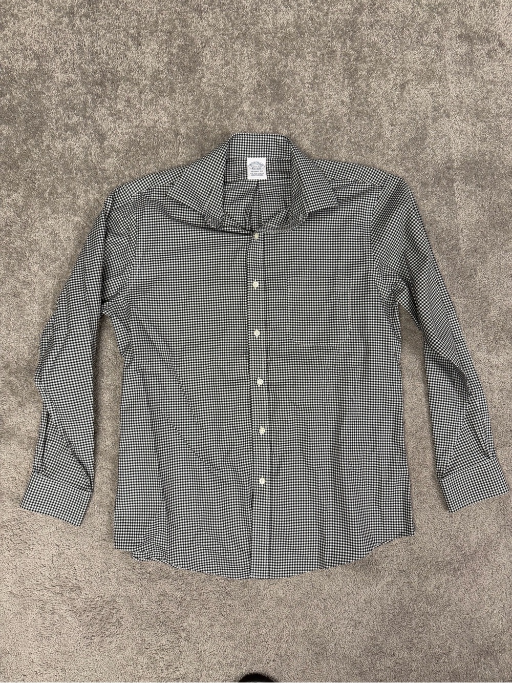 Brooks Brothers Dress Shirt Mens 15.5 33 Black White Plaid